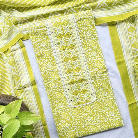 DIYA - Pure Cotton Green with Embroieded Suit – Sanskruti