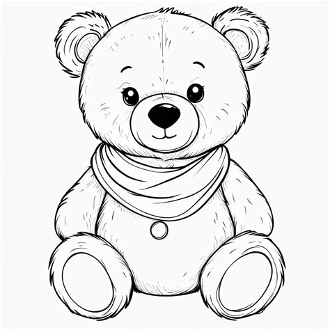 Cute Teddy Bear Line Drawing for Kids Coloring Book Pages - Playground