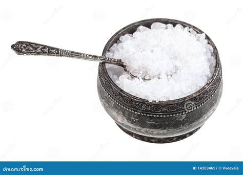 Silver Salt Cellar with Spoon with Coarse Sea Salt Stock Image - Image of grained, metallic ...