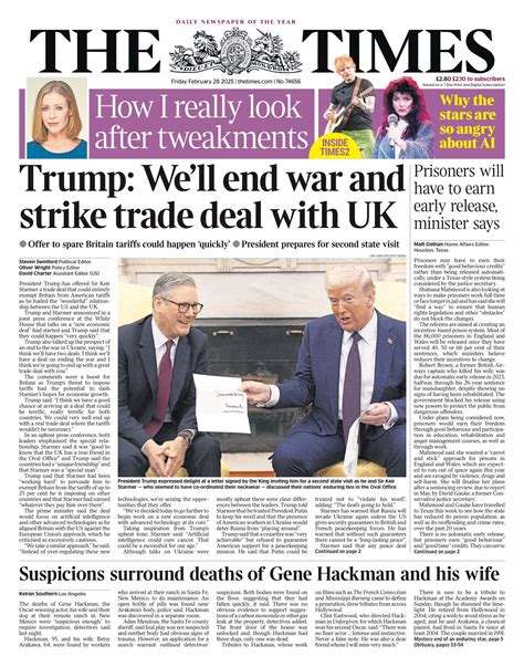 Times Front Page 28th of February 2025 - Tomorrow's Papers Today!