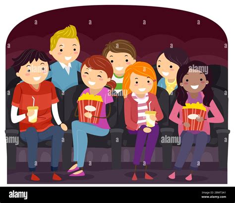 Illustration of Stickman Teenage Girls and Guys In Movie House with ...