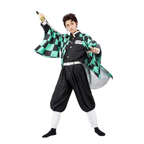 Tanjiro Cosplay Full Set | Kimono Cloak with Black Suit and Belt ...