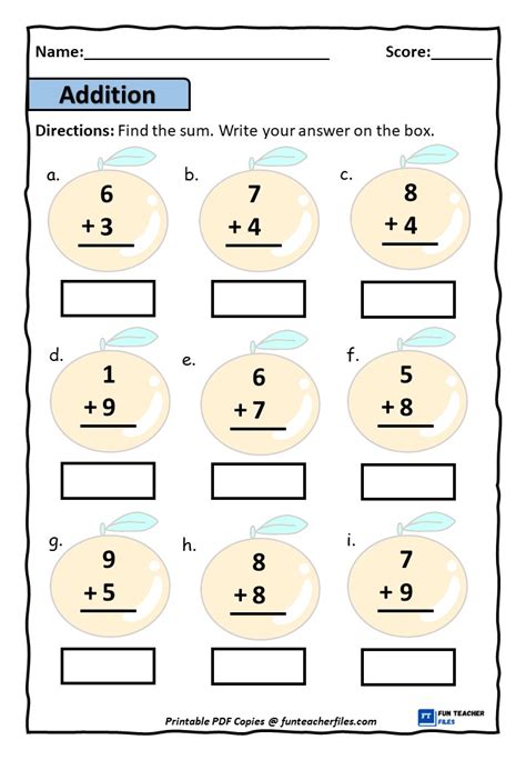 Image result for One Digit Addition Worksheets