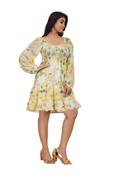 Women’s Fit & Flare Georgette Yellow Dress