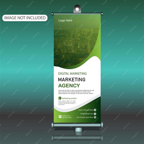 Desenho de modelo de banner rolado Layout de banner verde Stand de ...