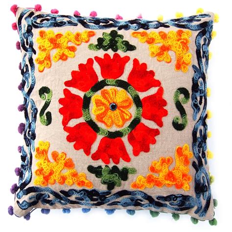 Vandana Textiles Suzani Embroidered Cotton Cushion Covers 16 inch x 16 ...