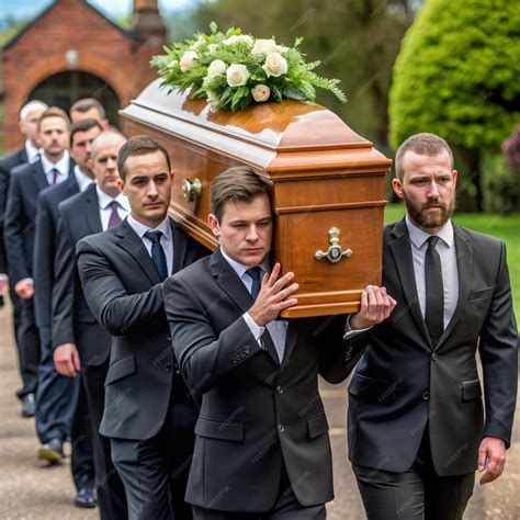 Religion death and dolor coffin bearer carrying casket at funeral to ...