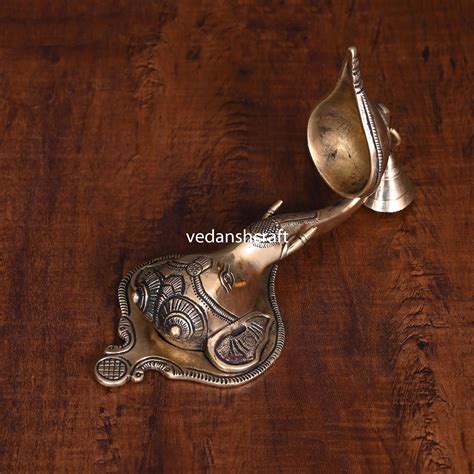 Brass Ganesha Face With Diya & Bell Wall Hanging (10 Inch) – Vedansh Craft