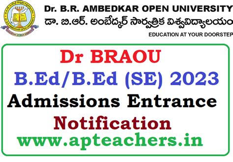 Dr BRAOU B.Ed /B.Ed (SE) 2023 Admissions Entrance Notification 2023 ...