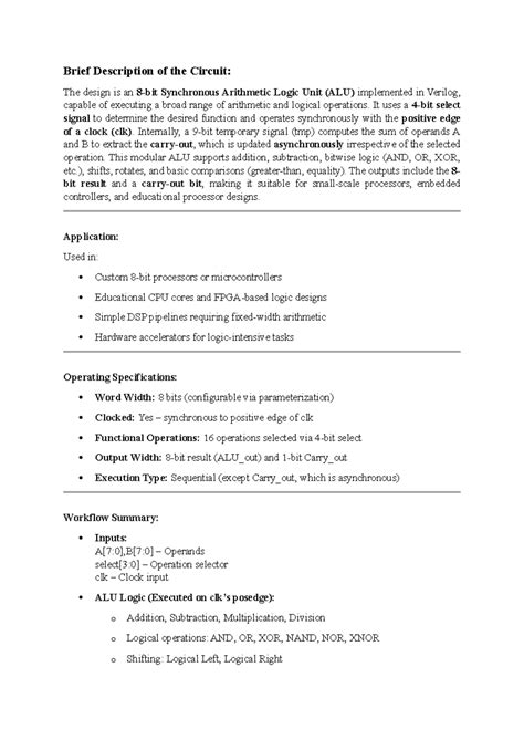 Synchronous ALU Design in Verilog: Overview and Specifications - Studocu