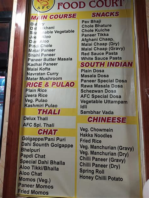 Menu at AFC Agarwal Food Court - Sadar Bazar, Agra