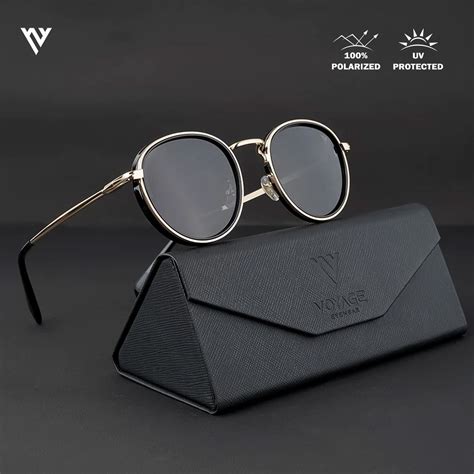 Captain | Gold And Black Polarized Round Sunglasses - PMG3981