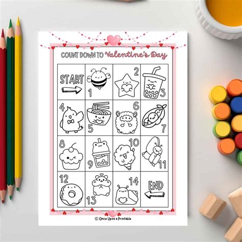 Valentine's Day Coloring Countdown Calendar Free Printable - Once Upon ...