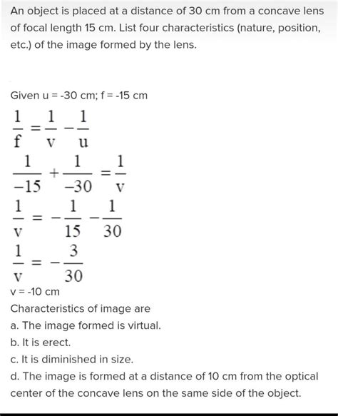 an object is placed at a distance of 15cm from a concave lens of focal ...
