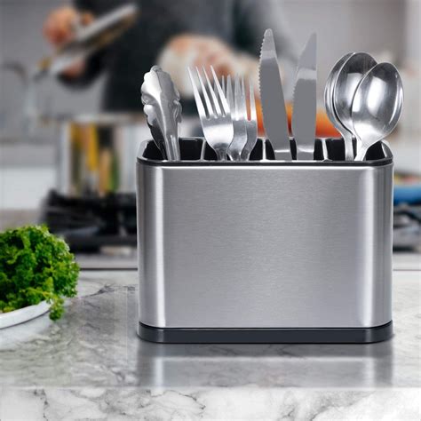 Utensil Holder, Utensil Caddy Flatware Organizer Crock with 4 Divided ...