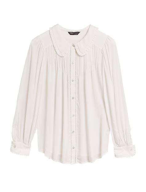 Buy Crepe Peter Pan Collar Pintuck Shirt at Marks & Spencer
