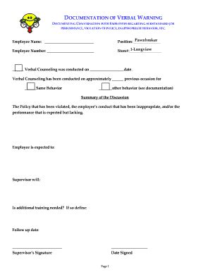 DOCUMENTATION OF VERBAL WARNING - Instacashpawncom - Fill and Sign ...