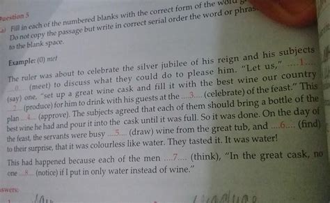 Question 5(a) Fill in each of the numbered blanks with the correct form ...