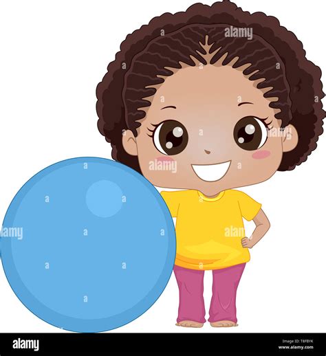 Illustration of an African American Kid Girl with a Big Exercise Ball ...