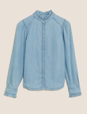 Tencel™ Denim High Neck Long Sleeve Shirt
