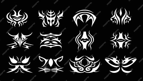 Premium Vector | Set of white illustration of black gothic tribal ...