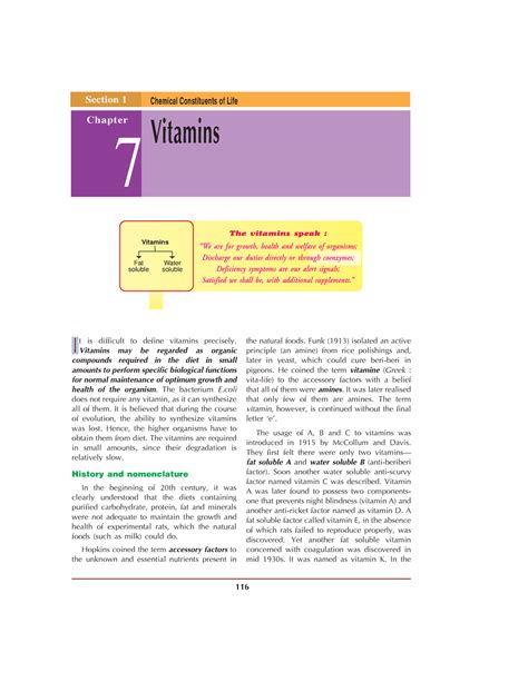 Chapter 7. Vitamins - Vitamins Fat soluble Water soluble 17 Vitamins ...