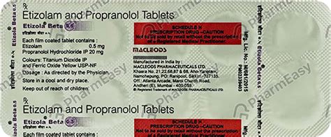Etizola Beta 0.5mg Tablet: Uses, Side Effects, Price & Dosage | PharmEasy