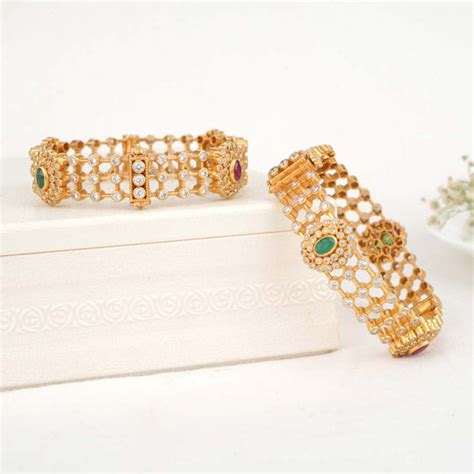 Gold Plated Silver Bangles with Stone | Silver Navarathana Stone ...