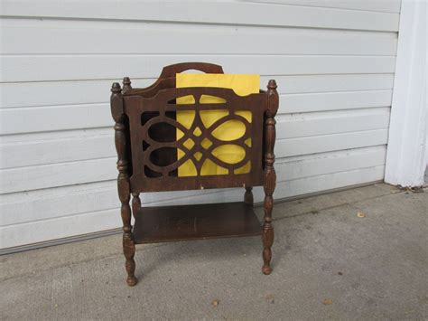 Antique Wood Magazine Rack with Decorative Front
