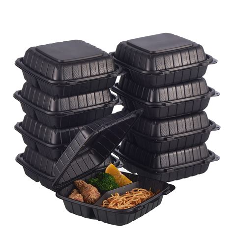 8X8" 3-Compartment 50-Pack Plastic Clamshell Takeout Food Trays Heavy ...