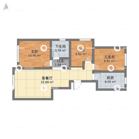 北京市平谷区 南小区3室1厅1卫 66m²-v2户型图 - 小区户型图 -躺平设计家