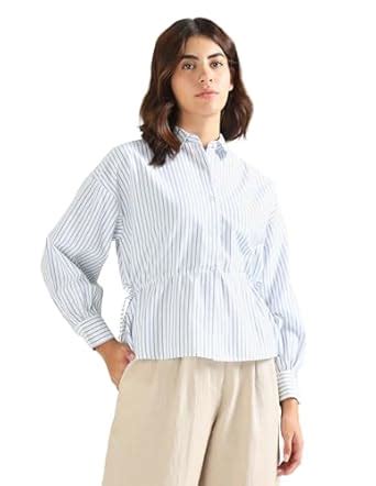 U.S. POLO ASSN. Women's Striped Cotton Cinched Waist Top (UWSS24TOP134 ...