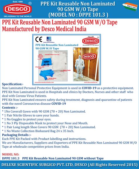 PPE Kit Reusable Non-Laminated 90 Gsm W/O Tape | Desco