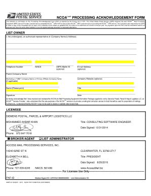 Fillable Online accessmail NCOA Processing Acknowledgement Form ...