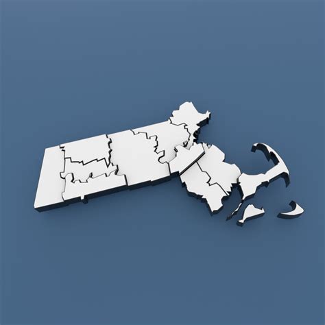3D Massachusetts Counties - Map Of United States Of America USA ...