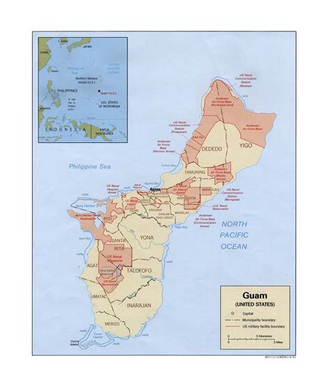 Detailed political and military map of Guam with other marks - 1991 ...