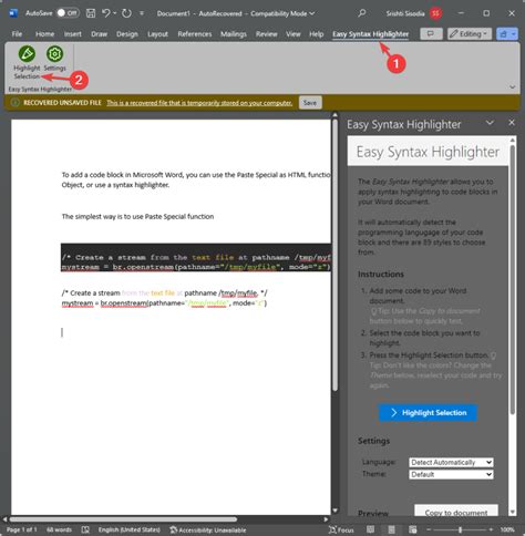 Image result for Word Code Block