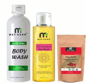 Metherb Aloe vera Body wash -200ml & Oil Control Face wash-100ml & Rose ...