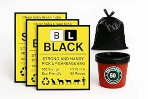 EcoGreen Medium Garbage Bags Black – 19x21 Inch, Pack of 50 | Heavy ...