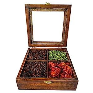 ARMAN ART & CRAFT Spice Box with Spoon in Sheesham Wood - Spice Box for ...