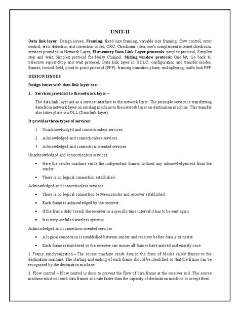 CN UNIT-II: Data Link Layer Design, Framing & Error Control Techniques ...