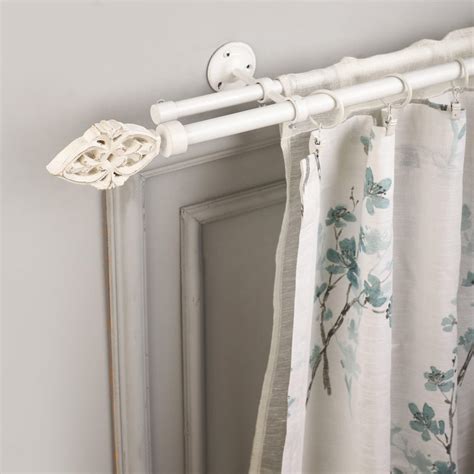 BAROQUE WOOD FINIAL EXTENDABLE DOUBLE CURTAIN ROD WHITE 19MM (HARDWARE ...