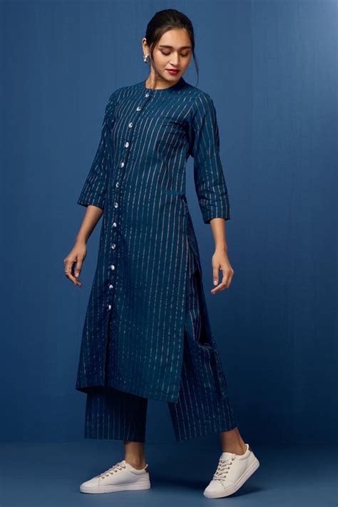 formal button down kurta - indigo nightfall & whimsical gold stripes ...