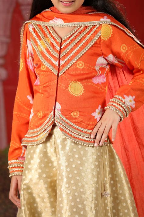 Shri Ram Orange Blouse With Gold Tissue 3 Pc Sharara Set – PNK - Isha Arora