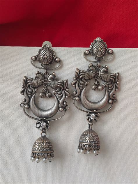 Buy Classic Oxidised Silver Big Drop Jhumka Earrings Online – The Jewelbox