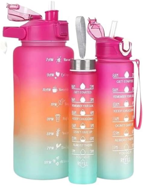 Set of 3 Water Bottle 1500ML, 600ML, 250ML with Motivational Time Mark ...