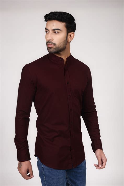 Linen Mandarin Collar Shirt - Burgundy – NEWT