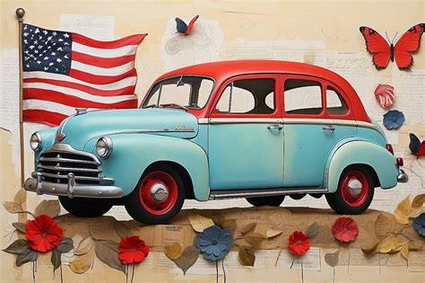 Vintage Classic Car 4th Of July Free Stock Photo - Public Domain Pictures