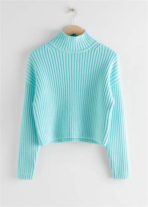 Chunky Ribbed Turtleneck Sweater - Light Blue - Sweaters - & Other ...