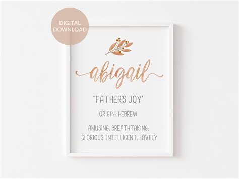 Abigail Name Meaning Print Abigail Name Art Baby Shower | Etsy